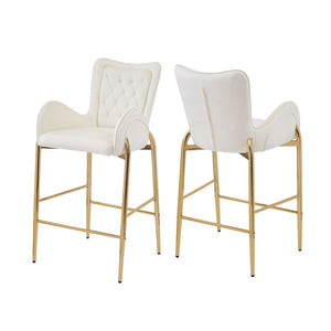 English Elm Christopher Knight Home® - 28.75inch Velvet Counter Height Stool Set of 2 with Tufted Back, Gold Frame & Foam Comfort, 265lb White N762P199823K