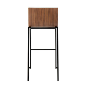 English Elm Mason Mara 30" Fixed-Height Barstool Set Of 2 - Sleek Black Metal, Walnut Wood & White Faux Leather B202P222250