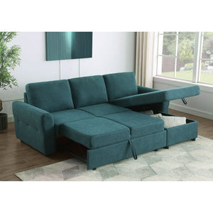 English Elm Kenna Teal Blue Sleeper Sectional with Storage Ottoman, Tufted Upholstery, Rounded Arms, Modern Comfort B062S01105
