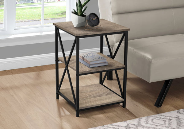 English Elm Accent 3-Tier Side Table with X-Frame Metal Base, Space-Saving End Table with Shelves for Living Room taupe 27 L x 20 W x 5 H B2710P219352