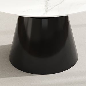 English Elm 53" Marble Round Dining Table with Sintered Stone Top and Stainless Steel Cone Base, Durable Elegance Black,White Marble W2700S00001