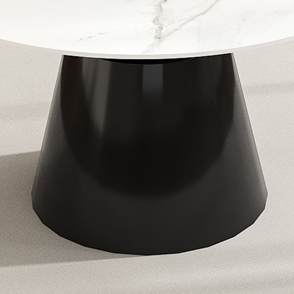 English Elm 53" Marble Round Dining Table with Sintered Stone Top and Stainless Steel Cone Base, Durable Elegance Black,White Marble W2700S00001