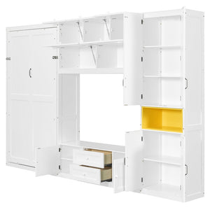 English Elm Twin Murphy Wall Bed with Integrated Tv Stand Open Shelving and Cabinet Storage LP000768AAK