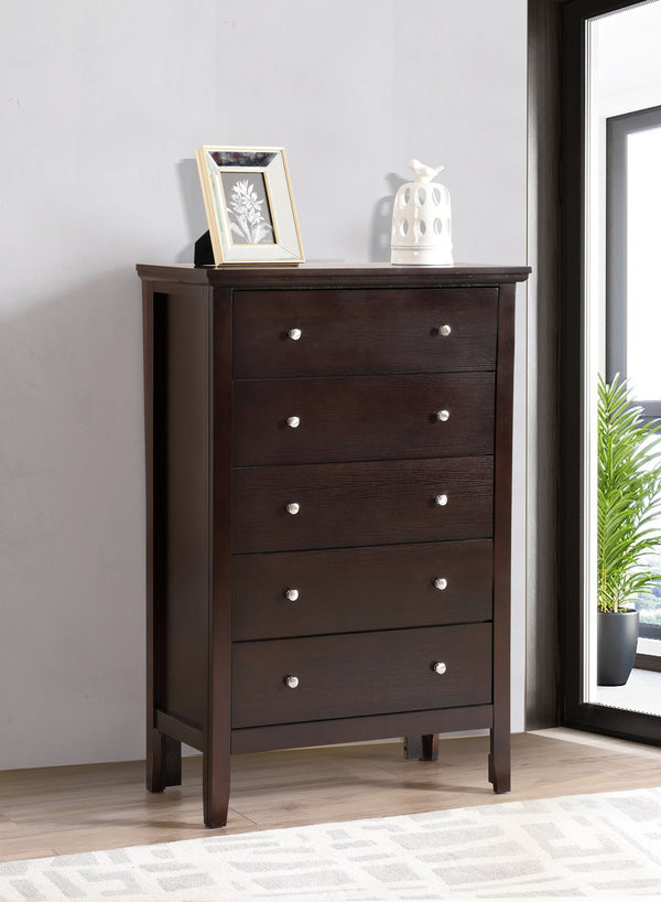 English Elm Primo Parker Chest with French Dovetail Drawers and Padded Headboards for Stylish Bedroom Storage Espresso 34 L x 51 W x 18 H B078112142