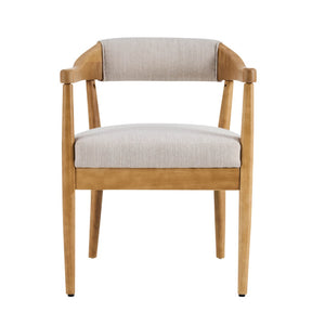 English Elm Wood Frame Upholstered Arm Dining Chairs Rubberwood Legs Beige Set of 2 N768P389408N