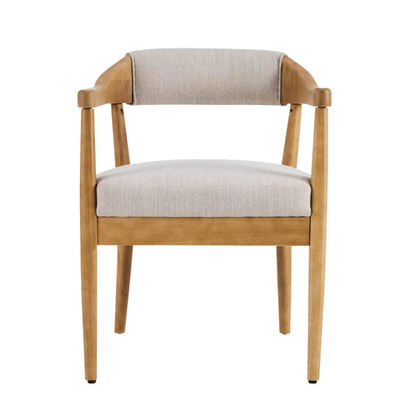 English Elm Wood Frame Upholstered Arm Dining Chairs Rubberwood Legs Beige Set of 2 N768P389408N