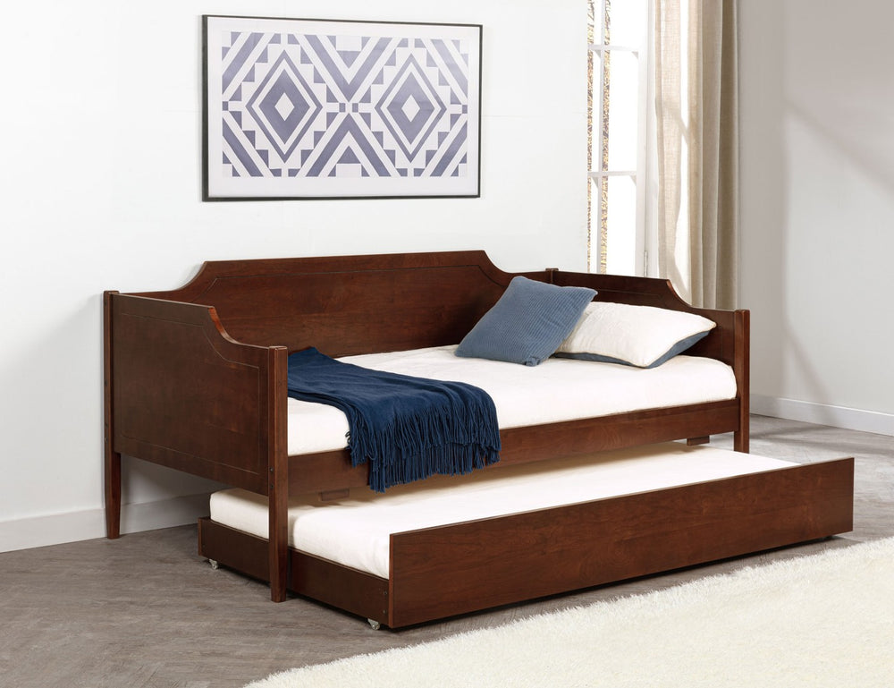 English Elm Wood Twin Daybed with Trundle Cherry Veneer Camelback Frame for Guest Rooms B016P460694