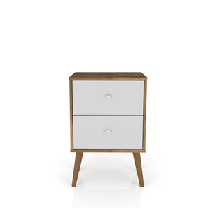 English Elm Liberty 18" Nightstand with 2 Drawers, Aqua Accent, Solid Wood Legs, Modern Handles, Compact Storage Brown+White B365P398506