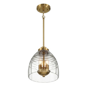 English Elm Ember Satin Brass Chain Pendant Three Candle Lights Clear Glass Dining Room B183P230892