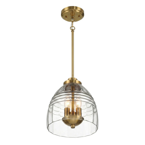 English Elm Ember Satin Brass Chain Pendant Three Candle Lights Clear Glass Dining Room B183P230892
