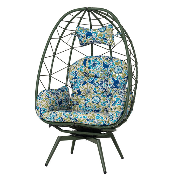 English Elm Oversized Swivel Rattan Egg Chair with Plush Cushions for Patio or Living Room T5880P501012