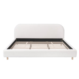 English Elm King Boucle Upholstered Platform Bed Curved Headboard Solid Wood Legs Bedroom N757P210314W-1