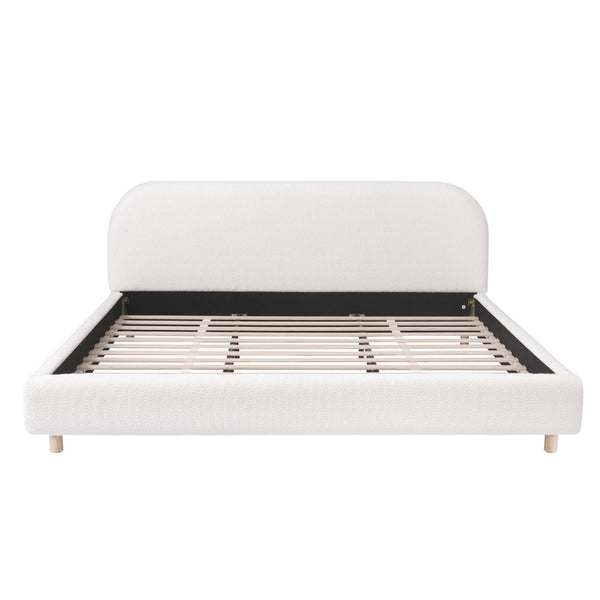 English Elm King Boucle Upholstered Platform Bed Curved Headboard Solid Wood Legs Bedroom N757P210314W-1