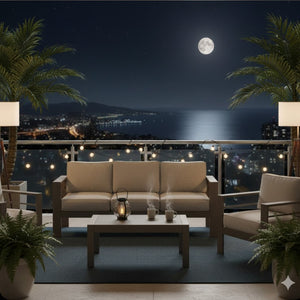 English Elm 2 Piece Outdoor Iron Patio Sofa Set with Thick Cushions and Wood Grain Coffee Table Light Khaki+Beige B082P455115