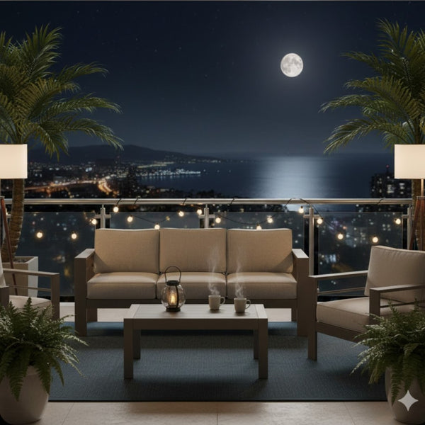 English Elm 2 Piece Outdoor Iron Patio Sofa Set with Thick Cushions and Wood Grain Coffee Table Light Khaki+Beige B082P455115