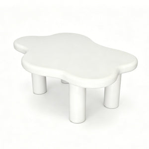 English Elm 40-inch Cloud Shaped Coffee Table Sculptural Mdf Top with Tapered Legs for Living Rooms White W3935S00003