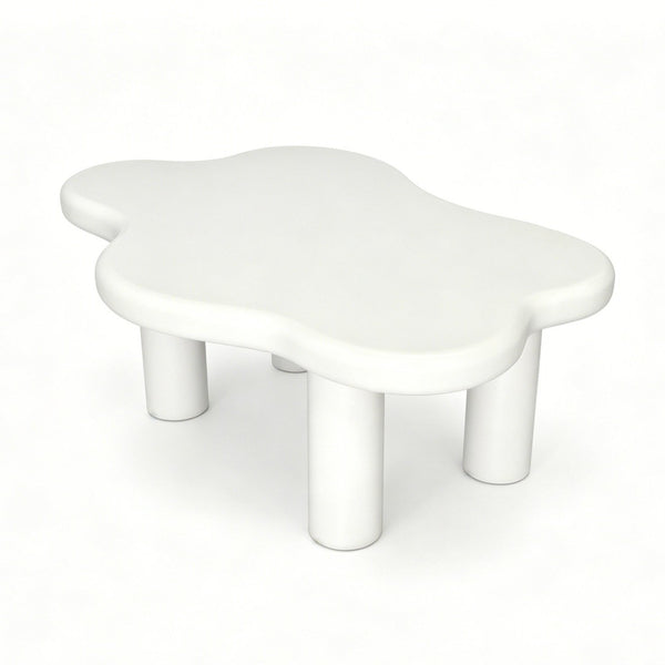 English Elm 40-inch Cloud Shaped Coffee Table Sculptural Mdf Top with Tapered Legs for Living Rooms White W3935S00003