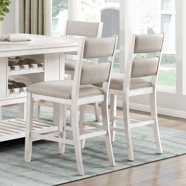 English Elm Modern Farmhouse Counter Stools Ladder Back Wood Frame Gray Upholstered Seat Pair B011P416552