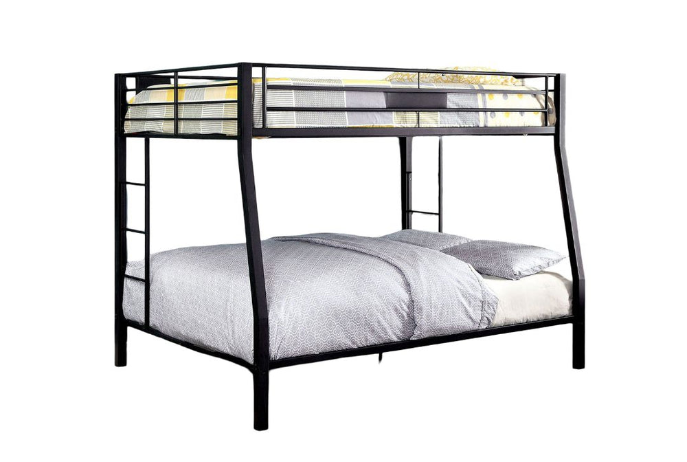 English Elm Contemporary Black Metal Bunk Bed - Full Over Queen Design With Safe Rails & Ladder For Space-Saving B2741S00375