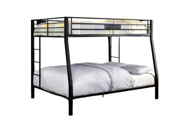 English Elm Contemporary Black Metal Bunk Bed - Full Over Queen Design With Safe Rails & Ladder For Space-Saving B2741S00375