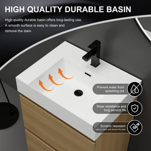 English Elm 24" Modern Bathroom Vanity with Single Undermount Sink, Engineered Wood, Waterproof Finish, 2 Drawers and Pre-Drilled Faucet Hole Oak W1972S00005