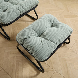 English Elm Patio Steel Sling Recliner with Corduroy Cushion and Ottoman for Indoor Outdoor Use W640P443496