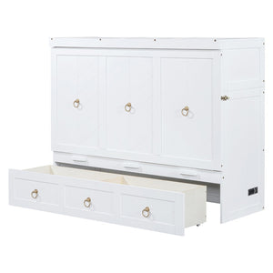 English Elm Queen Murphy Wall Bed with Pull Out Storage Drawer and Built in Usb Charging White LP000428AAK