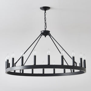 English Elm 20-light Oversized Wagon Wheel Chandelier Matte Black Farmhouse Style for Grand Spaces W5008P388936