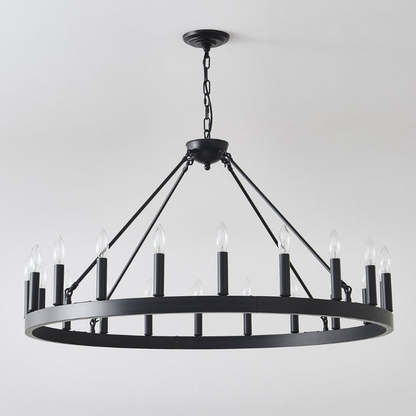 English Elm 20-light Oversized Wagon Wheel Chandelier Matte Black Farmhouse Style for Grand Spaces W5008P388936