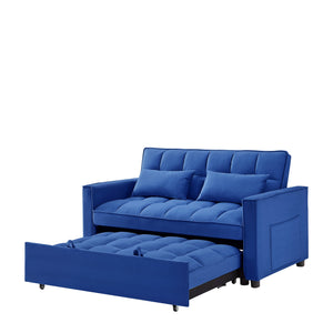 English Elm 54inch Flannel Sleeper Sofa with Double Armrests and Pouch, Adjustable Backrest Converts to Bed Dark Blue W1410P256596