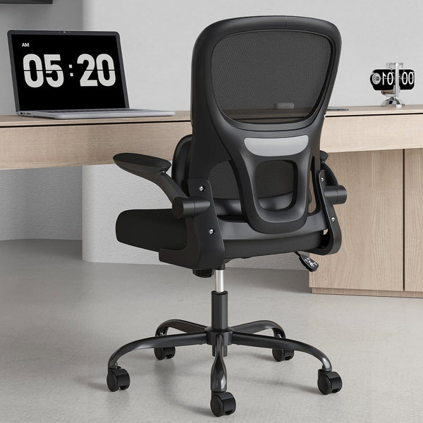 English Elm Office Mesh Ergonomic Chair with Tailored Lumbar Support, Flip Armrests, Breathable Mesh, 350lb Capacity, Adjustable Tilt and Height Black T3623P380856