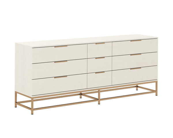 Sunpan Rebel Dresser – Modern Cream Oak Wood Design with 9 Soft Closing Drawers and Elegant Hardware Large - 84W x 18.25D x 34.5H