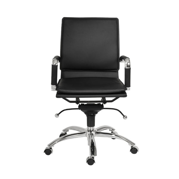 EuroStyle Gunar Pro Leatherette Low Back Task Chair with Chromed Steel Base for Offices Black 25 D x 23 W x 38.5 H 01263BLK