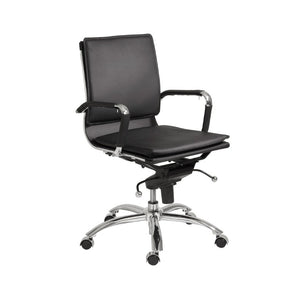EuroStyle Gunar Pro Leatherette Low Back Task Chair with Chromed Steel Base for Offices Black 25 D x 23 W x 38.5 H 01263BLK