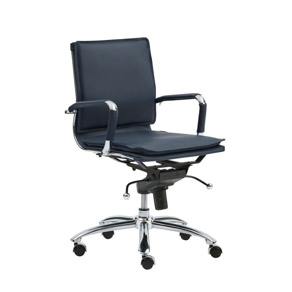 EuroStyle Gunar Pro Leatherette Low Back Task Chair with Chromed Steel Base for Offices Blue 25 D x 23 W x 38.5 H 01263BLU
