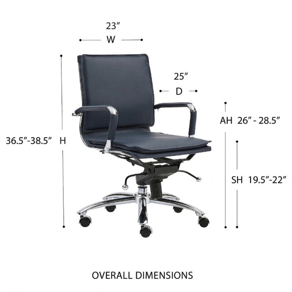 EuroStyle Gunar Pro Leatherette Low Back Task Chair with Chromed Steel Base for Offices Blue 25 D x 23 W x 38.5 H 01263BLU