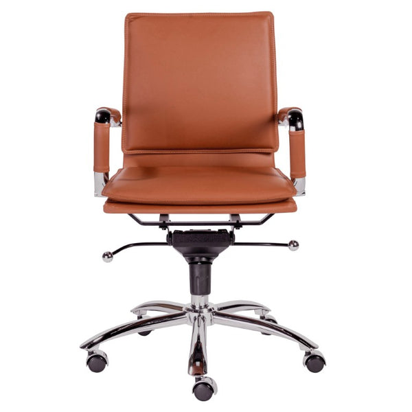 EuroStyle Gunar Pro Leatherette Low Back Task Chair with Chromed Steel Base for Offices Dark Caramel 25 D x 23 W x 38.5 H 01263COG