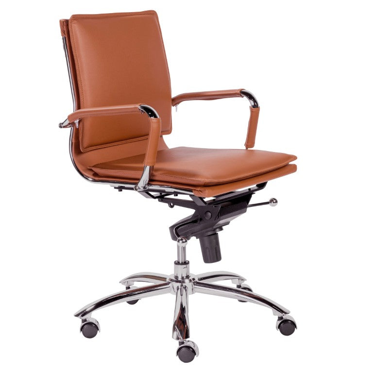 EuroStyle Gunar Pro Leatherette Low Back Task Chair with Chromed Steel Base for Offices Dark Caramel 25 D x 23 W x 38.5 H 01263COG