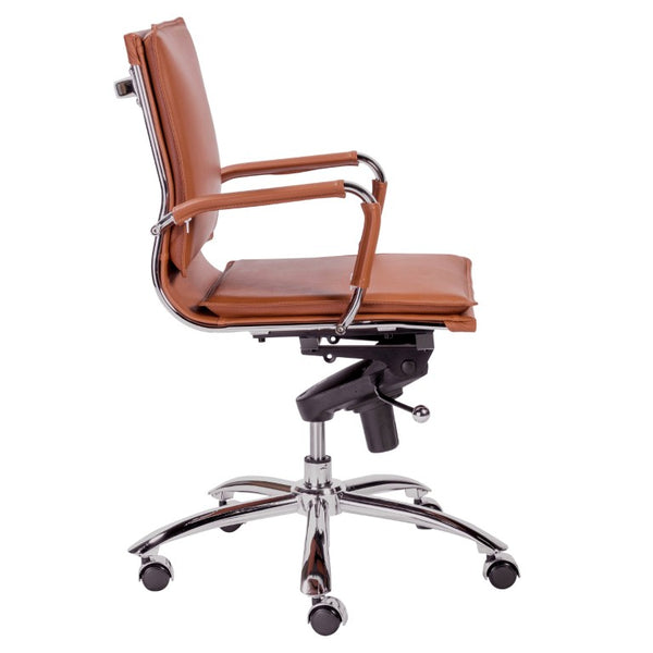 EuroStyle Gunar Pro Leatherette Low Back Task Chair with Chromed Steel Base for Offices Dark Caramel 25 D x 23 W x 38.5 H 01263COG