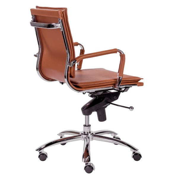 EuroStyle Gunar Pro Leatherette Low Back Task Chair with Chromed Steel Base for Offices Dark Caramel 25 D x 23 W x 38.5 H 01263COG