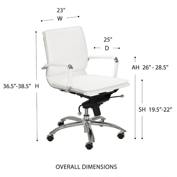 EuroStyle Gunar Pro Leatherette Low Back Task Chair with Chromed Steel Base for Offices White 25 D x 23 W x 38.5 H 01263WHT