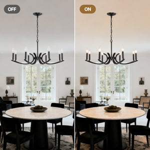 English Elm 8-light Industrial Farmhouse Chandelier Black Metal Frame for Vaulted Dining Rooms W5008P392711