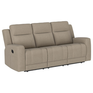 English Elm Slater Faux Leather Manual Reclining Sofa Set with Track Arms for Living Rooms Taupe B062S01425