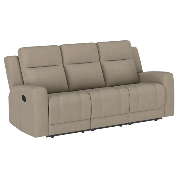 English Elm Slater Faux Leather Manual Reclining Sofa Set with Track Arms for Living Rooms Taupe B062S01425