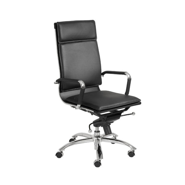 EuroStyle Gunar Pro Executive Leatherette Chair with Chrome Base and Adjustable Knee Tilt Black 25 D x 23 W x 46 H 01264BLK