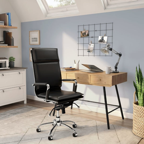 EuroStyle Gunar Pro Executive Leatherette Chair with Chrome Base and Adjustable Knee Tilt Black 25 D x 23 W x 46 H 01264BLK