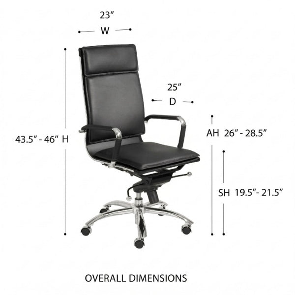 EuroStyle Gunar Pro Executive Leatherette Chair with Chrome Base and Adjustable Knee Tilt Black 25 D x 23 W x 46 H 01264BLK