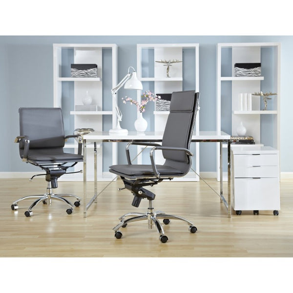 EuroStyle Gunar Pro Executive Leatherette Chair with Chrome Base and Adjustable Knee Tilt Gray 25 D x 23 W x 46 H 01264GRY
