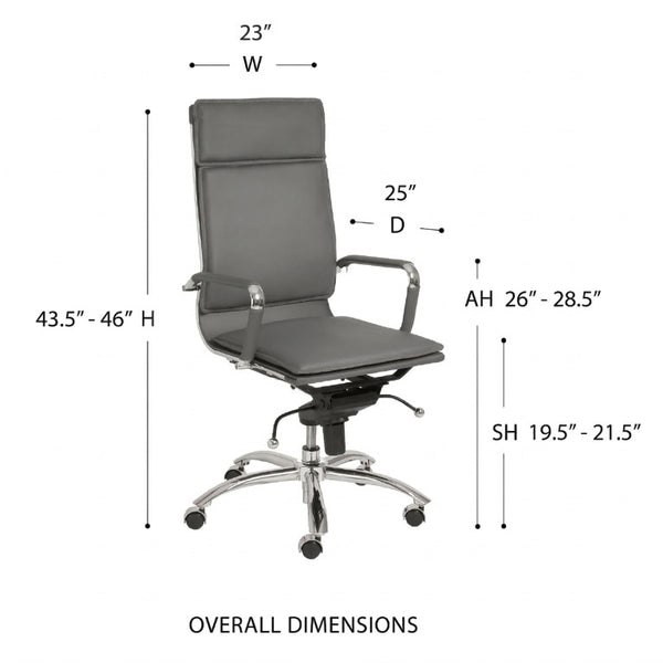 EuroStyle Gunar Pro Executive Leatherette Chair with Chrome Base and Adjustable Knee Tilt Gray 25 D x 23 W x 46 H 01264GRY