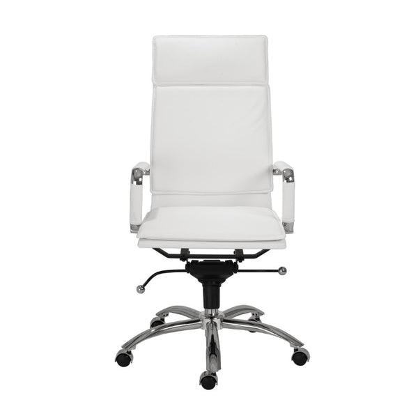 EuroStyle Gunar Pro Executive Leatherette Chair with Chrome Base and Adjustable Knee Tilt White 25 D x 23 W x 46 H 01264WHT